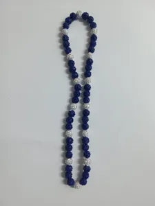 Detailed view of 10mm royal blue and AB white rhinestone disco ball bead Shamballa necklace