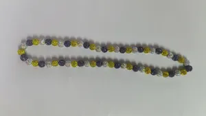 Colorful Shamballa necklace with 10mm AB crystal clay disco beads in yellow and purple