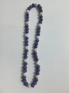 Elegant purple and white 10mm AB rhinestone Shambhala clay bead necklace with elastic cord