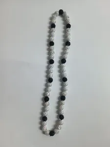 Close-up detail of 10mm AB rhinestone clay beads on a stylish Shamballa necklace