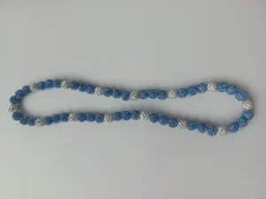 Detailed view of 10mm Shamballa necklace featuring blue and white rhinestone beads