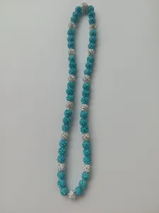 Close-up of 10mm blue and silver crystal-encrusted Shamballa bead necklace