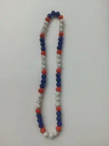 Detailed view of 10mm Shambhala disco ball necklace in red, white and blue colors