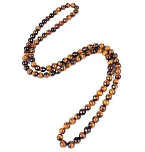 Natural yellow tiger eye gemstone beaded necklace for yoga meditation daily wear style