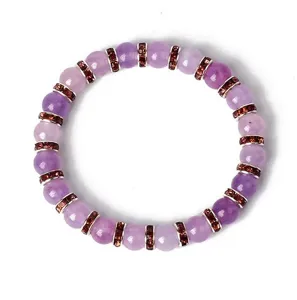 Lila Chalzedon Perlenarmband mit glitzernden Strass Zwischenperlen fur Damenschmuck