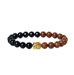 8mm Buddha Kopf Stein und Holz Perlen Armband Mode religiöser Schmuck für Damen Herren