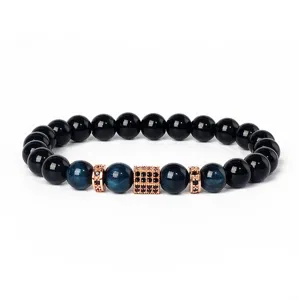 8mm Micro-Inlaid Zircon Tiger Eye Stone Black Stone Beaded Bracelet DIY Jewelry New