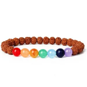 7mm Rudraksha and 7 Chakra Stone Bracelet Gemstone Yoga Prayer Beads for Men and Women