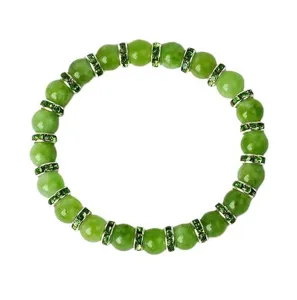 Grüner Jade Perlenarmband mit glänzenden Strass-Abstandsringen für Damen und Mädchen Alltag