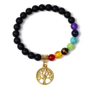 Natural Stone Yoga Bracelet With Tree Of Life Pendant Multicolored Chakra Beads Beaded Stretch Bracelets
