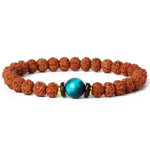 7mm small vajra bodhi bracelet with blue stone bead wooden spacers meditation prayer jewelry