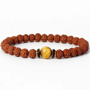 Bodhi Seed Beaded Bracelet Natural Stone Tiger Eye Gemstone Buddhist Prayer Beads Yoga Bracelet Jewelry For Men Women