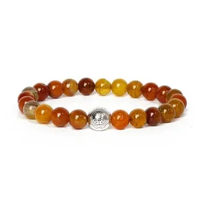 Natural agate gemstone beaded bracelet with metal spacer for yoga meditation and daily wear.
