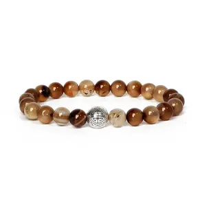 8mm natural agate gemstone bead bracelet with alloy charm yoga meditation jewelry detail