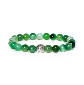 8mm green agate gemstone beaded bracelet with silver alloy spacer for yoga jewelry design.