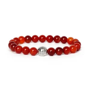 Red Agate Beaded Bracelet with Silver Spacer Detail Close-up view for daily wear or yoga