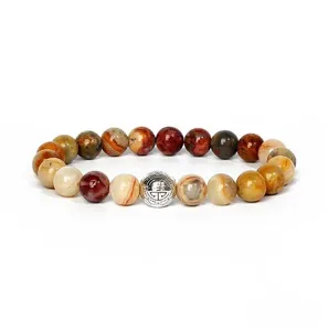 Close-up detail of the natural gemstone beaded yoga bracelet featuring colorful agate beads.