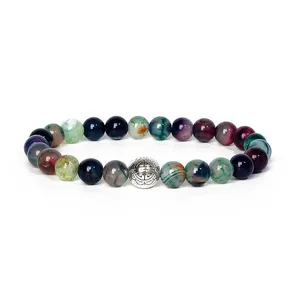 8mm gemstone beaded bracelet detail showing natural polished agate stones and alloy spacer.