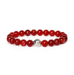 8mm red agate gemstone bead bracelet with vintage alloy spacer for yoga and meditation fashion.