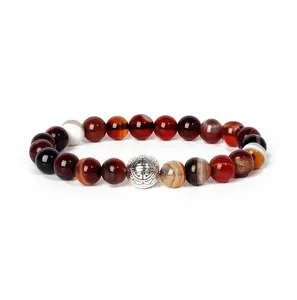Natural agate stone gemstone yoga bracelet with alloy metal spacer bead for men and women