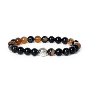 Natural gemstone bracelet with agate, tiger eye and alloy spacer beads for yoga meditation.