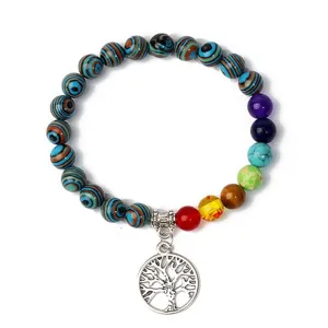 Natural stone bead bracelet with tree of life pendant yoga chakra healing jewelry for women men