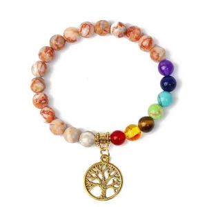 Tree of life chakra gemstone bead bracelet yoga meditation healing jewelry detail view.