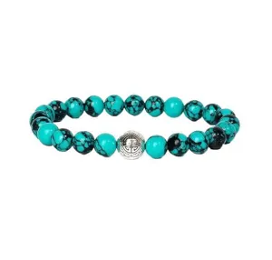 Turquoise beaded bracelet with vintage silver alloy metal spacer bead for women and men daily wear.