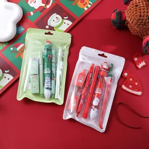 Christmas stationery set with cute multi-color ballpoint pens and school gift supplies.