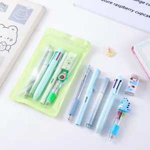 Cute cartoon multi-color ballpoint pen and eraser stationery set for students school supplies