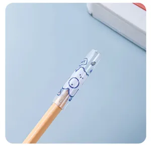 Transparent cute cartoon pattern pencil cap extender product close-up detail shot display