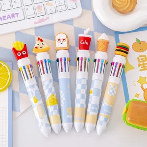 Creative cartoon 10-color ballpoint pen cute food styling multi-color press pen for students journal