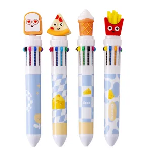 Cute cartoon 10-color ballpoint pen set, fun snack shaped press pens for students and journal.