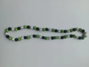 10mm Shamballa disco ball bead necklace with black green white rhinestone spheres