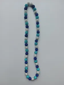 Blue and silver Shamballa necklace featuring 10mm sparkling crystal disco balls.