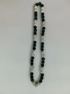 High detail view of 10mm green and silver AB pave clay disco ball bead necklace jewelry