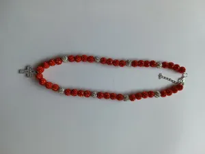 Red white crystal rhinestone shamballa bead necklace cross pendant fashion jewelry for women