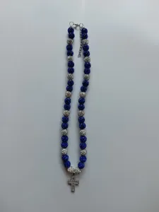 Blue and silver shamballa rhinestone beads cross necklace fashion jewelry accessory item