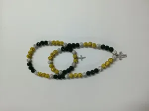 Handmade green yellow silver 10mm disco bead shamballa necklace bracelet set with cross
