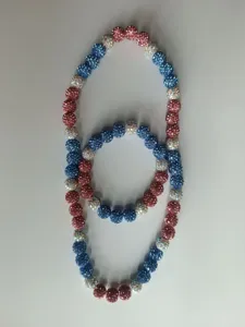 10mm rhinestone clay bead Shamballa necklace and bracelet set in red white and blue