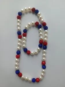 Patriotic red white and blue Shamballa rhinestone bead necklace and bracelet set