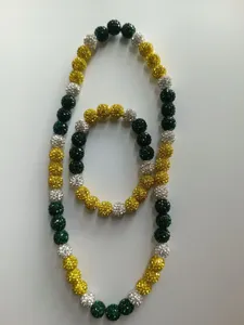 10mm green yellow and silver Shamballa rhinestone bead necklace and bracelet jewelry set