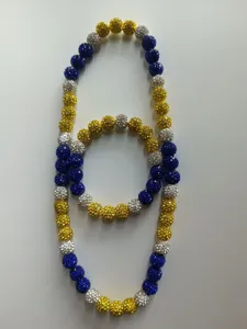 Blue and gold Shamballa rhinestone bead necklace and bracelet jewelry set for men