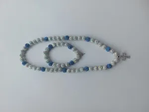10mm AB clay disco ball Shamballa necklace and bracelet set with blue iridescent beads