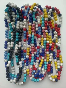 Detailed view of 10mm rhinestone Shamballa bead necklaces in various vibrant colors