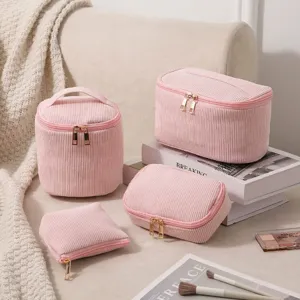 Vierteiliges rosa Cord-Kosmetiktaschen-Set in verschiedenen Größen