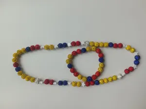 Detail view of 10mm AB clay rhinestone ball Shamballa necklace and bracelet jewelry set