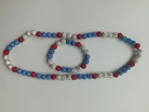 Red white and blue rhinestone disco ball necklace and bracelet set for sports fans