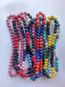 Detail view of colorful 12mm rhinestone clay bead Shamballa necklaces