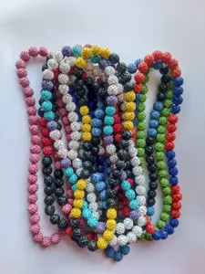 Detailed view of 12mm colorful rhinestone clay ball Shamballa necklaces in bulk